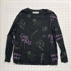 Zara Kids Long Sleeve Tee - Black with Purple Graphics